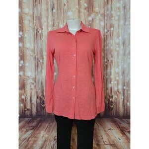 Soft Surroundings Women Coral Tunic Long Sleeve Button Up Shirt Petite Size PXS